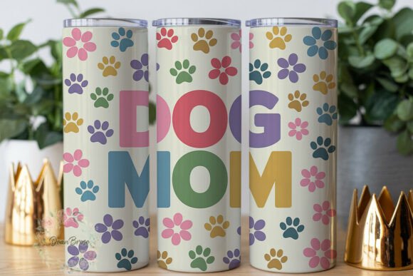 Pastel Paw Print Dog Mom 20oz Skinny Tum: Graphics for Tumbler Wraps